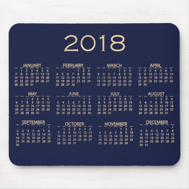 Mousepad Calendário 2018 Marinho Azul Metálico Sepia Dourad (Frente)