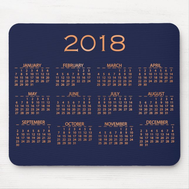 Mousepad Calendário 2018 Marinho de Cobre Azul Metálico Dou (Frente)