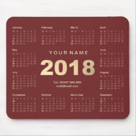 Mousepad Calendário 2018 Nome Dourado Borgonha Número da We