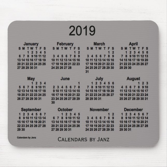 Mousepad Calendário 2019 cinzento da navio de guerra pelo (Frente)