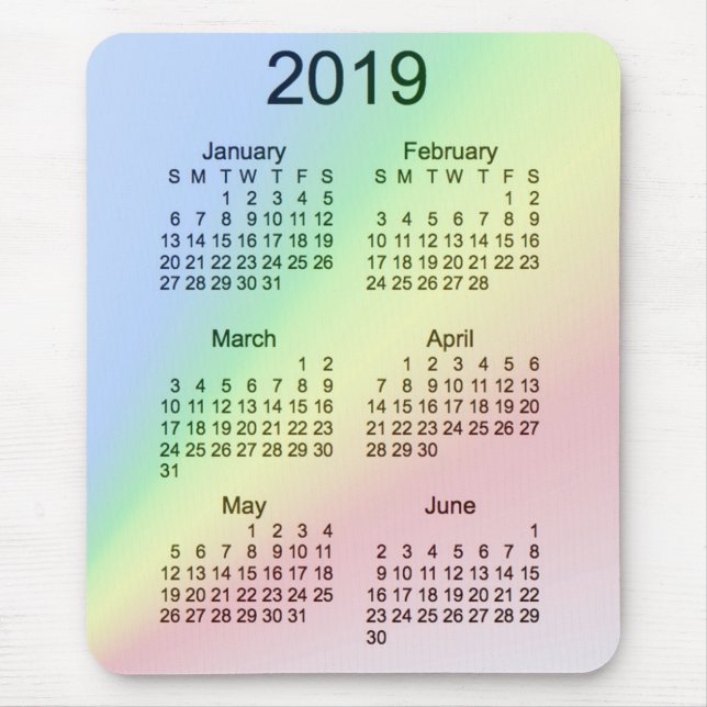 Mousepad Calendário 2019 das letras grandes do arco-íris (Frente)