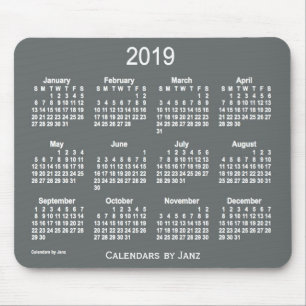 Mousepad Calendário 2019 do carvão vegetal pelo tapete do