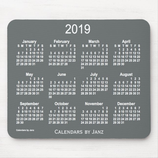 Mousepad Calendário 2019 do carvão vegetal pelo tapete do (Frente)