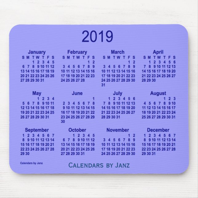 Mousepad Calendário 2019 do mirtilo pelo tapete do rato de (Frente)