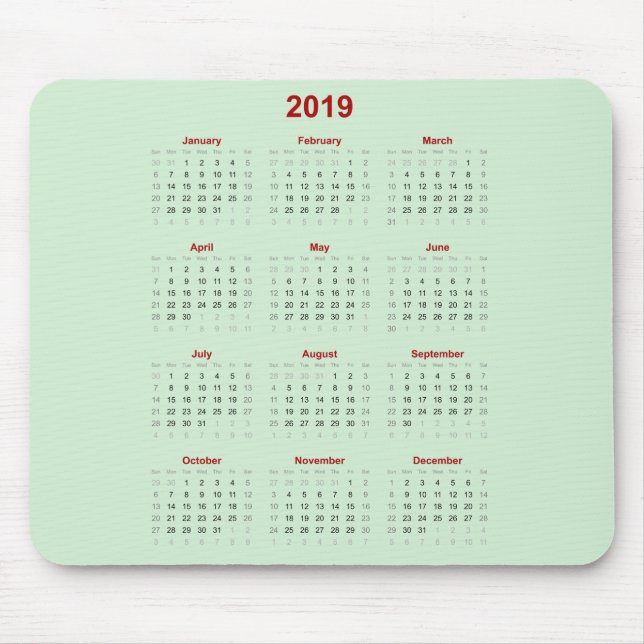 Mousepad Calendário 2019 do tapete do rato (Frente)