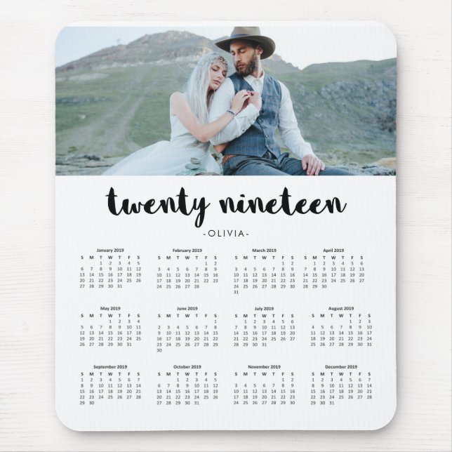 Mousepad Calendário 2019 na moda simples da foto da (Frente)