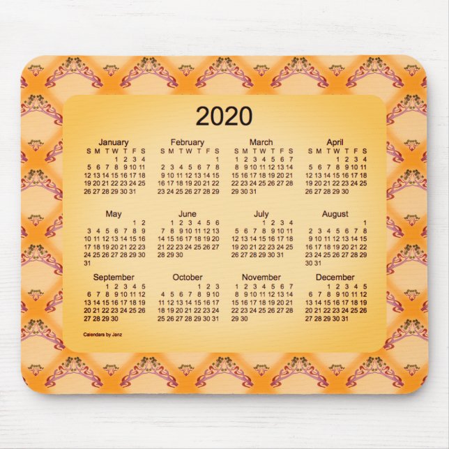 Mousepad Calendário 2020 de Janz Art Nouveau Sangria (Frente)