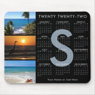 Mousepad Calendário 2022 3 Monograma de Colagem de Fotos P