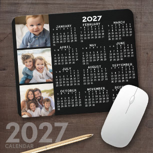 Mousepad Calendário 2022 com 3 Colagem de Fotos - preto