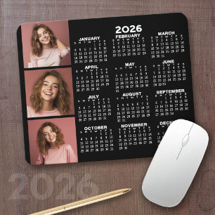 Mousepad Calendário 2022 com 3 Colagem de Fotos - preto