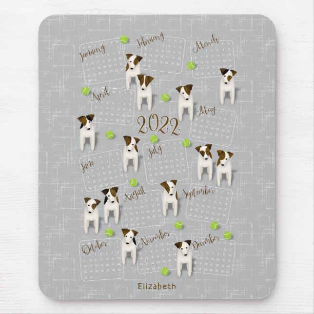 Mousepad Calendário 2022 da cinza Parson Jack Russell Terri (Frente)