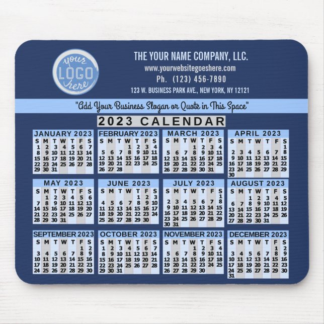 Mousepad Calendário 2023 Blue Easy Business Nome do logotip (Frente)