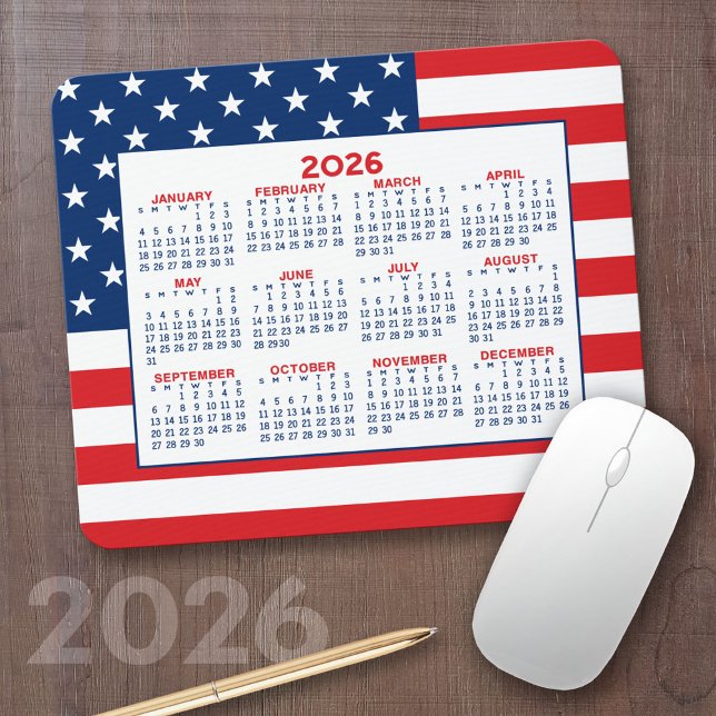 Mousepad Calendário 2023 com Bandeira Americana - Azul Bran (2026 Calendar)