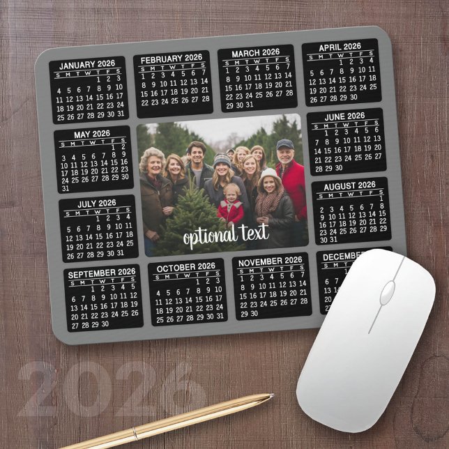 Mousepad Calendário 2023 com Foto na Cinza Central (2026 Calendar with your logo or photos - Great Business Gift or Home Office Decor)