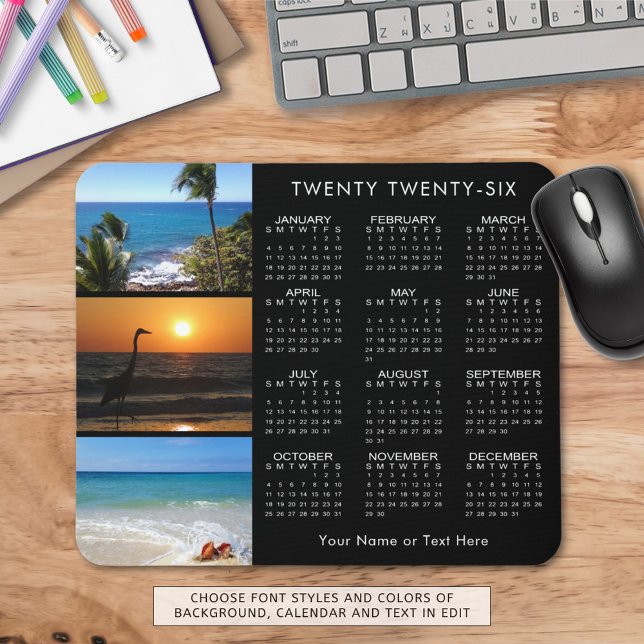 Mousepad Calendário 2023 Foto Personalizada Preto (Criador carregado)