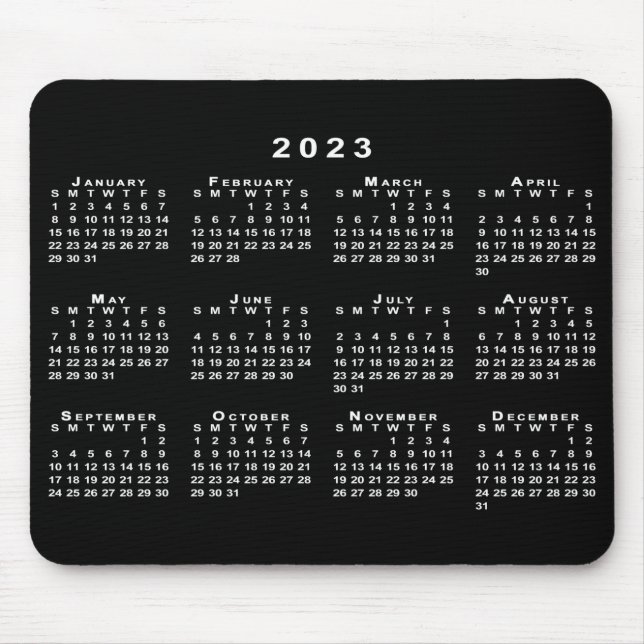 Mousepad Calendário 2023 preto e branco simples (Frente)