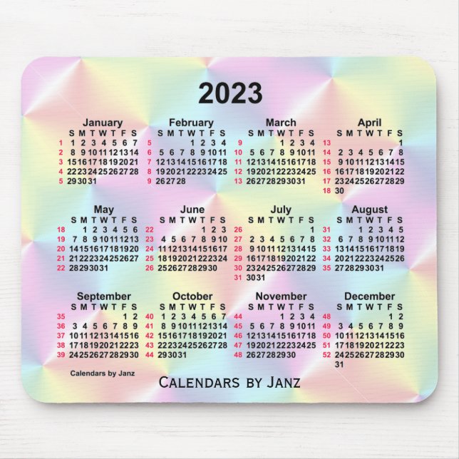 Mousepad Calendário 2023 Satin Rainbow 52 Semanas por Janz (Frente)