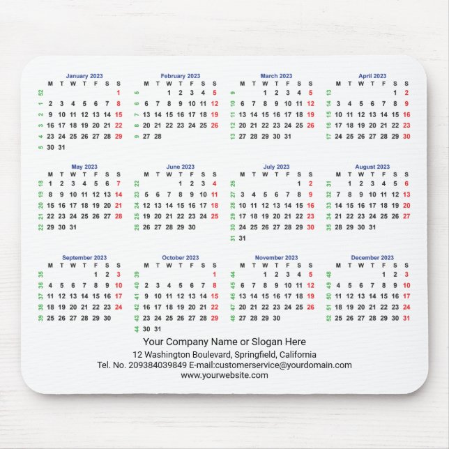 Mousepad Calendário 2023 SEGUNDA-FEIRA INÍCIO - Pad do Mous (Frente)