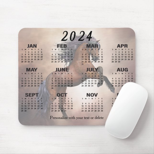 Mousepad Calendário 2024 - Belo Cavalo Selvagem (Com mouse)