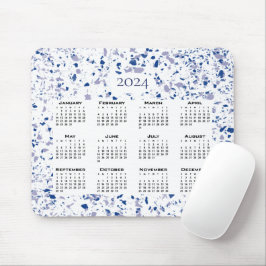 Mousepad Calendário 2024 Cinza Azul Branco Terrazzo Modern