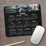 Mousepad Calendário 2024 com 3 Colagem de Fotos - preto<br><div class="desc">Uma colagem de 3 fotos com um calendário. Um item divertido para o Ano Novo. Adicione 3 fotos do cenário a este design.</div>