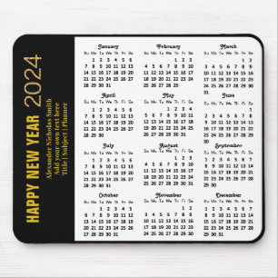 Mousepad Calendário 2024 Dourado Escrito Moderno Mínimo Pre