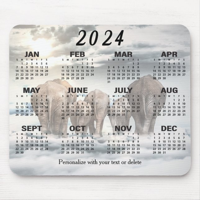 Mousepad Calendário 2024 - Família de Bumbuns Elefantes (Frente)