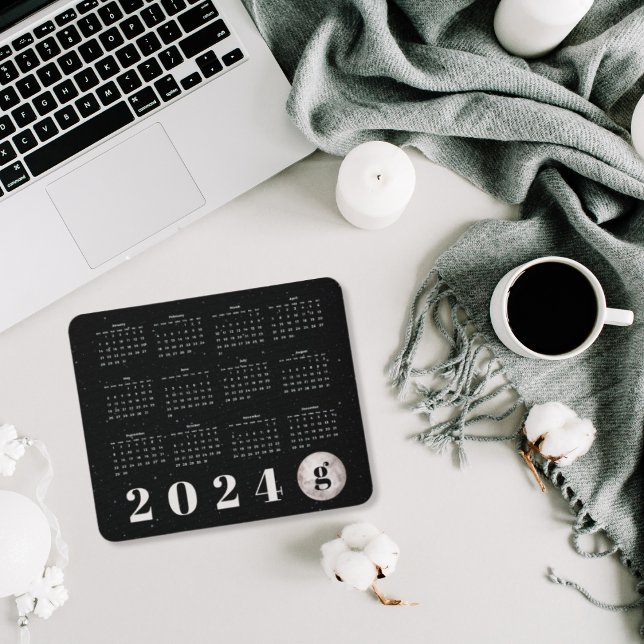 Mousepad Calendário 2024 Monogramado Lua Céu Estrelado Notu (Criador carregado)