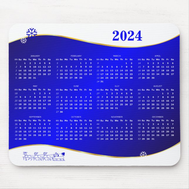 Mousepad Calendário 2024 no painel de fundo do mouse de ond (Frente)