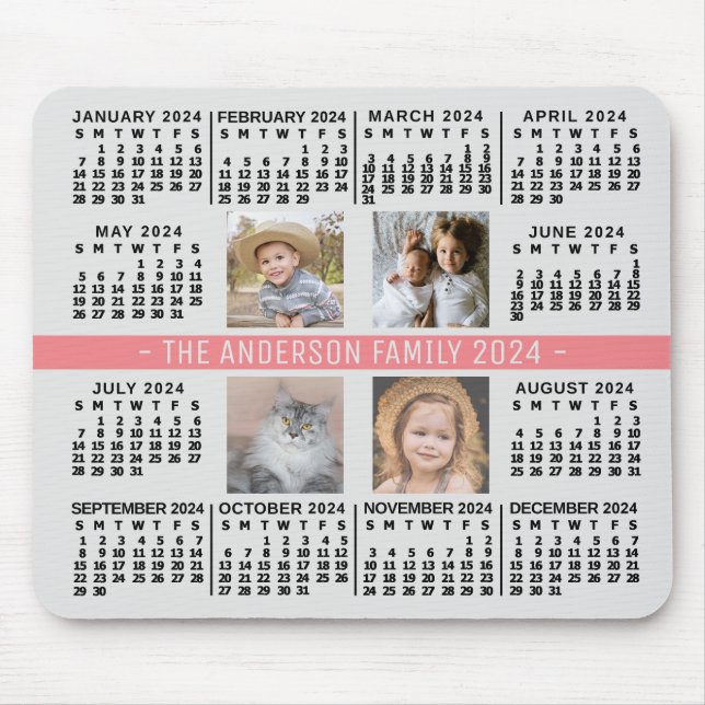 Mousepad Calendário 2024 Nome Personalizado de Foto Cinza P (Frente)