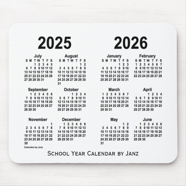 Mousepad Calendário 2025-2026 da Escola Branca por Janz (Frente)