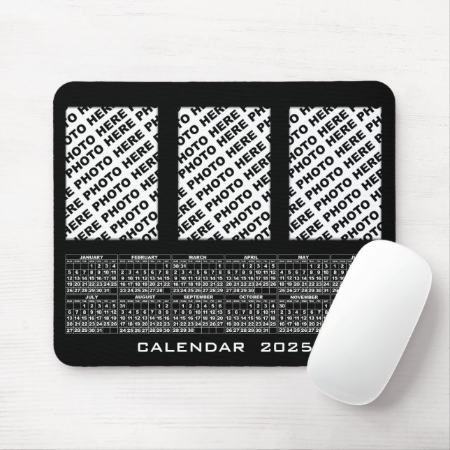 Mousepad Calendário 2025 Adicionar 3 Fotos Verticais Pasta  (Com mouse)