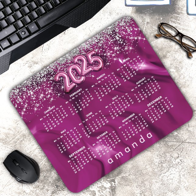 Mousepad Calendário 2025 - Cinza rosa-rosa-branca (Criador carregado)