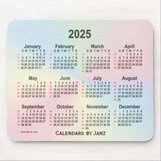 Mousepad Calendário 2025 da Rainbow Cloud 52 Weeks por Janz