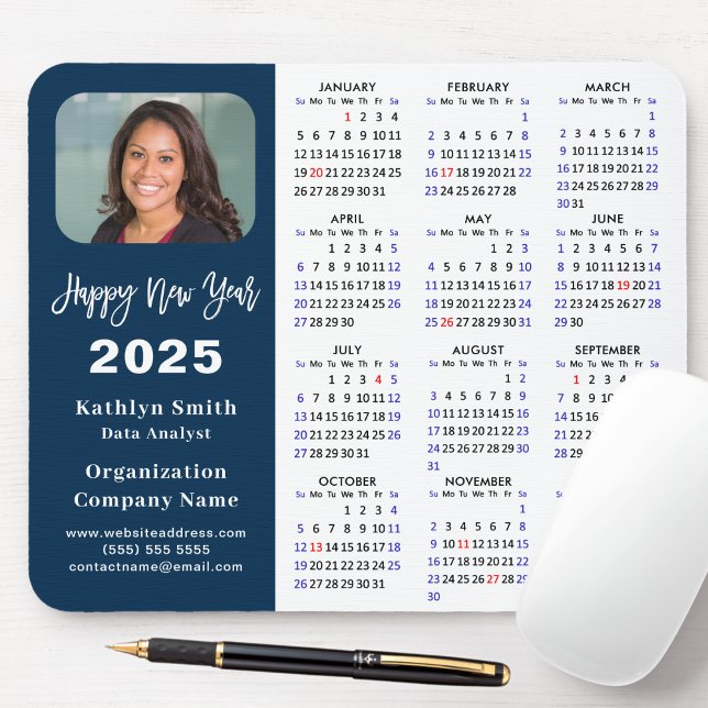 Mousepad Calendário 2025 Foto Comercial Moderna Azul Simple (Criador carregado)