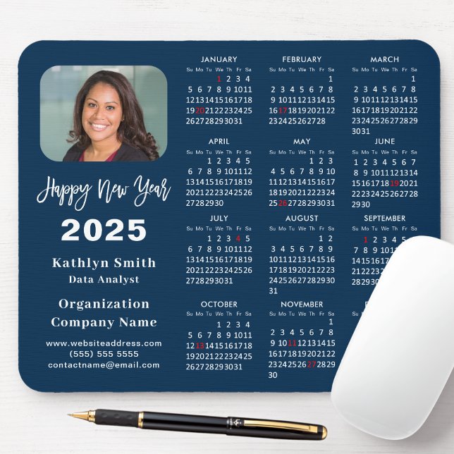 Mousepad Calendário 2025 Foto Comercial Moderna Azul Simple (Criador carregado)