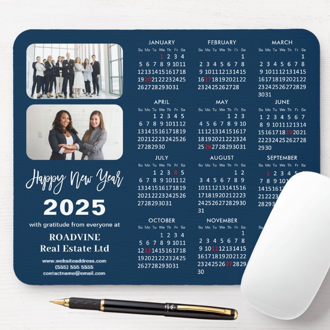 Mousepad Calendário 2025 Foto Moderno Azul Simples (Criador carregado)