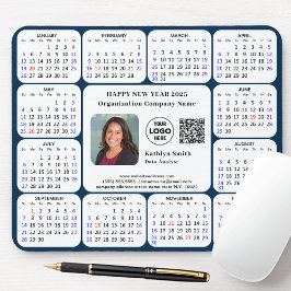 Mousepad Calendário 2025 Logotipo de Foto Comercial QR Azul