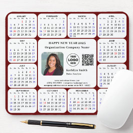 Mousepad Calendário 2025 Logotipo de foto comercial QR Verm