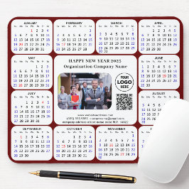 Mousepad Calendário 2025 Logotipo de foto comercial QR Verm