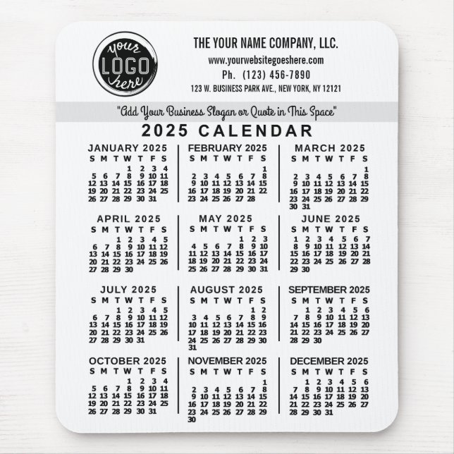 Mousepad Calendário 2025 Logotipo Personalizado Comercial N (Frente)