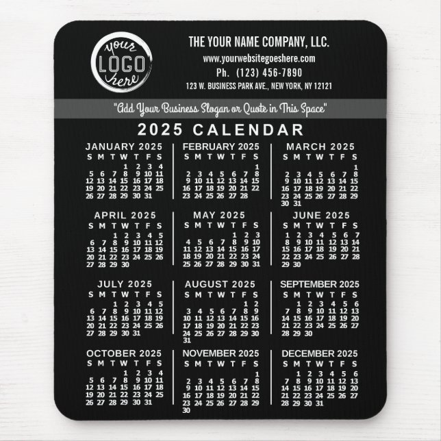 Mousepad Calendário 2025 Logotipo personalizado de negócios (Frente)