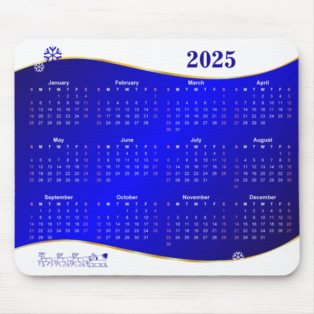 Mousepad Calendário 2025 no painel de fundo do mouse de ond (Frente)
