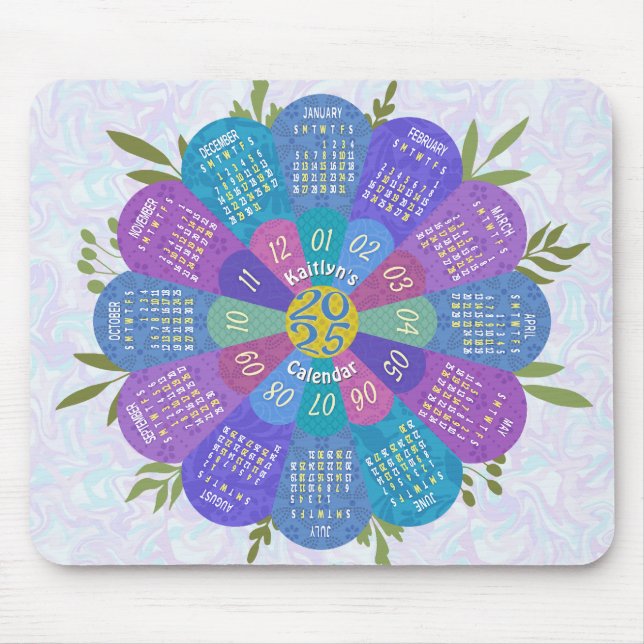 Mousepad Calendário 2025 Personalizado de Flor Roxo Único B (Frente)