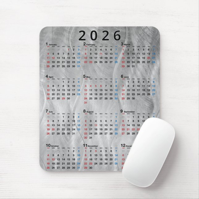 Mousepad Calendário 2026 Aço Brushed Ondulado Abstrato (Com mouse)