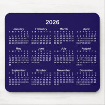 Calendário 2026 Azul Escuro e Branco