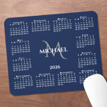 Calendário 2026 Chic Monograma Nome em Azul Marinh