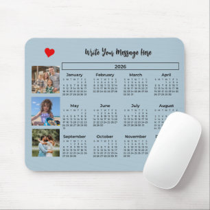 Mousepad Calendário 2026 Colagem de Fotos Elegante