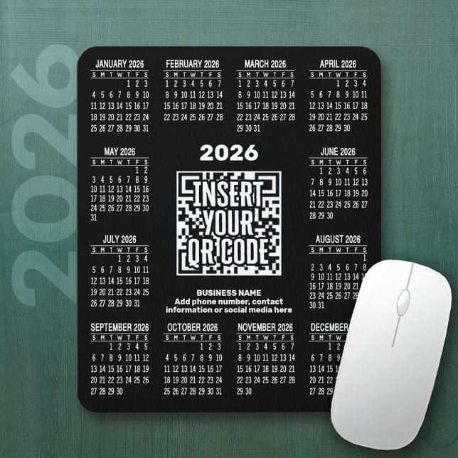 Mousepad Calendário 2026 com Código QR Informações de Conta (2026 Calendar on a Mousepad)