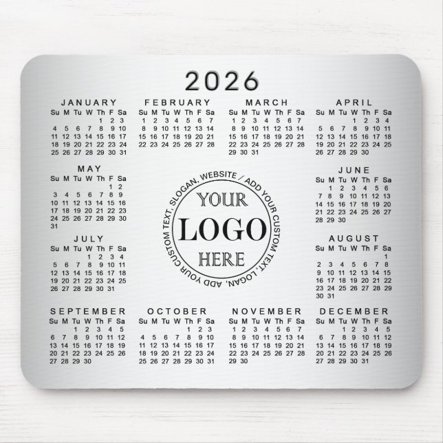 Mousepad Calendário 2026 com Logotipo Personalizado em Fund (Frente)